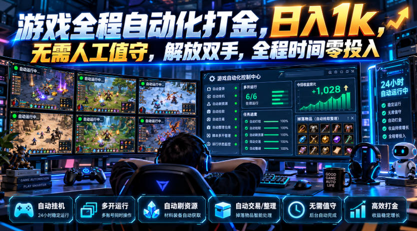 游戏全程自动化打金，日入1k，无需人工值守，解放双手，全程时间零投入【揭秘】-续财库