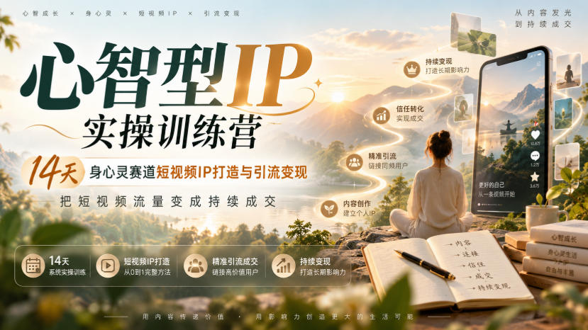 心智型IP实操训练营|14天身心灵赛道短视频IP打造与引流变现,把短视频流量变成持续成交-续财库