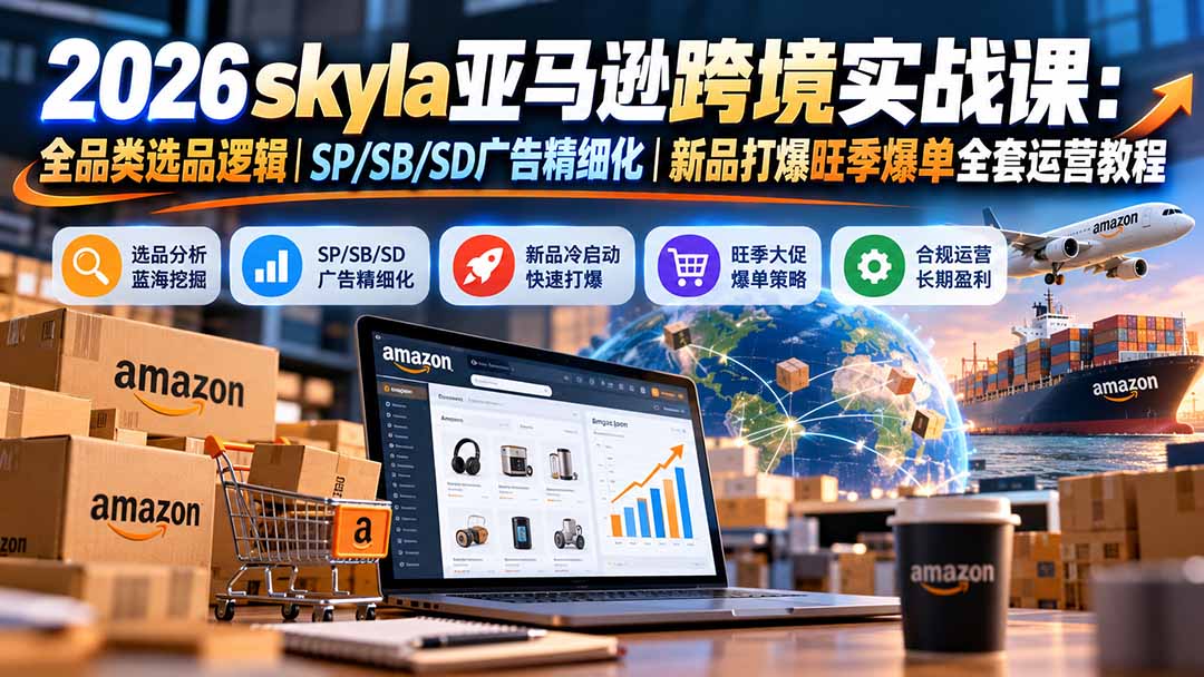 skyla亚马逊跨境实战课-更新1019：全品类选品逻辑｜SP/SB/SD广告精细化｜新品打爆旺季爆单全套运营教程-续财库