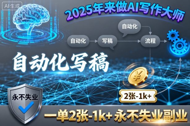 2025年来做AI写作大师,自动化写稿,一单2张-1k+,永不失业副业-续财库