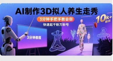 Ai制作3D拟人养生走秀，3分钟手把手教会你，快速起千粉万粉号-续财库