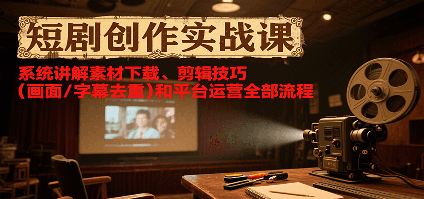 短剧创作实战课，系统讲解素材下载、剪辑技巧(画面/字幕去重)和平台运营全部流程-续财库