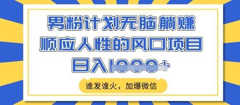 男粉计划无脑躺Z，顺应人性的风口项目，谁发谁火，加爆微信，日入多张【揭秘】-续财库