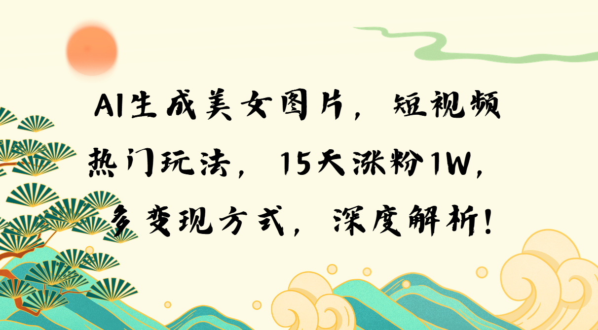 AI生成美女图片，短视频热门玩法，15天涨粉1W，多变现方式，深度解析!-续财库