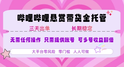 B站悬赏带货全托管，自测稳定，只需提供账号，无需基础，小白宝妈轻松上手，单日稳定3张【揭秘】-续财库