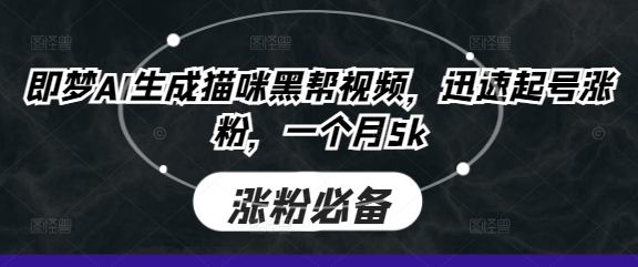 即梦AI生成猫咪黑帮视频，迅速起号涨粉，一个月5k-续财库