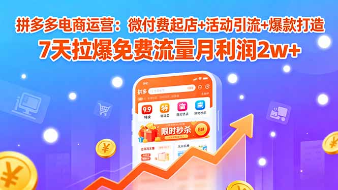 拼多多电商运营:微付费起店+活动引流+爆款打造 7天拉爆免费流量月利润2w+-续财库