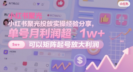小红书聚光投放实操经验分享,单号月利润超1w+,可以矩阵起号放大利润-续财库
