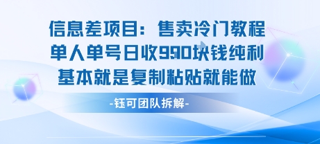 信息差项目:售卖冷门教程单人单号日收9张纯利基本就是复制粘贴就能做-续财库