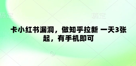 卡小红书漏洞，做知乎拉新 一天3张起，有手机即可-续财库