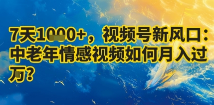 7天收益1k+，视频号新风口：中老年情感视频如何月入过W?-续财库