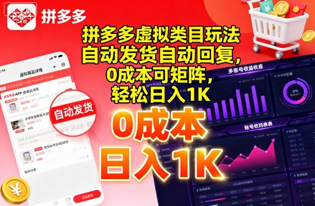 拼多多虚拟类目玩法,自动发货自动回复,0成本可矩阵,轻松日入1K【揭秘】-续财库