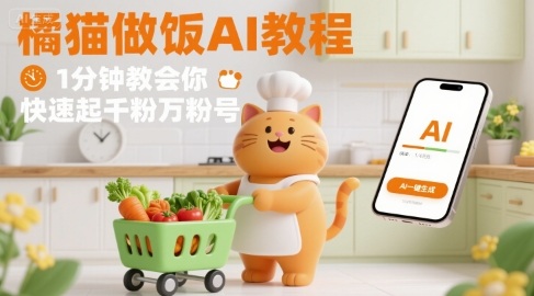 有趣的橘猫买菜做饭视频,用AI一键搞定,1分钟教会你,快速起千粉万粉号-续财库