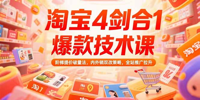 淘宝4剑合1爆款技术课73期：阶梯提价破量法，内外销双改策略 全站推广拉升-续财库