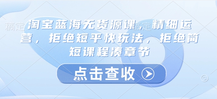 淘宝蓝海无货源课，精细运营，拒绝短平快玩法，拒绝简短课程凑章节-续财库