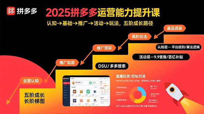 2025拼多多运营能力提升课:认知→基础→推广→活动→玩法,五阶成长路径-续财库