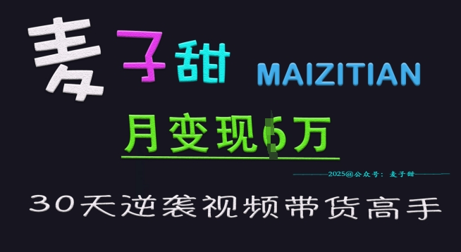 麦子甜30天逆袭视频带货高手，单月变现6W加特训营-续财库