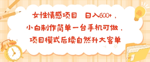 女性情感项目 小白制作简单一台手机可做 项目模式后续自然升大客单 日入6张-续财库