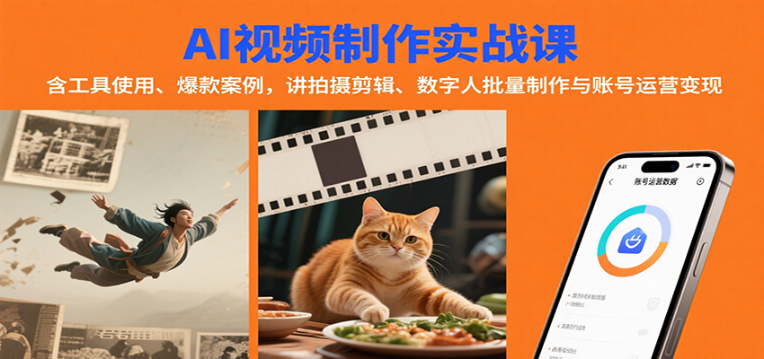 AI视频制作实战：含工具使用、爆款案例，讲拍摄剪辑、数字人批量制作与账号运营变现-续财库