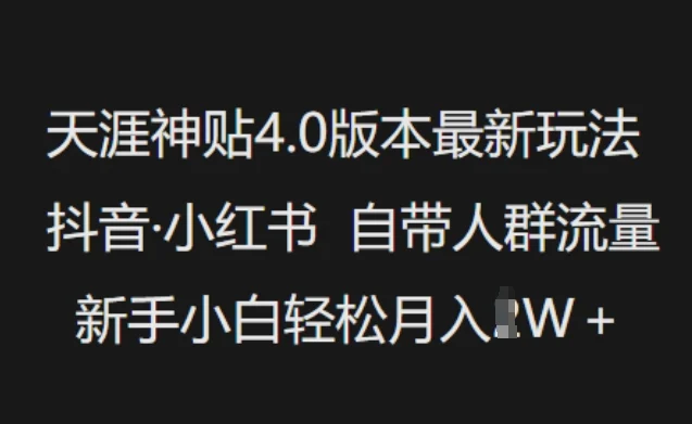 天涯神贴4.0版本最新玩法,抖音·小红书自带人群流量,新手小白轻松月入过W-续财库