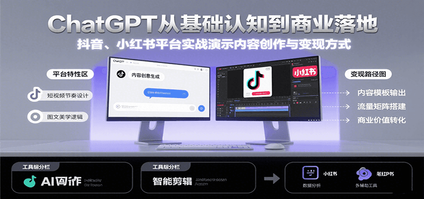 ChatGPT从基础认知到商业落地，实战演示抖音、小红书等平台的内容创作与变现-续财库