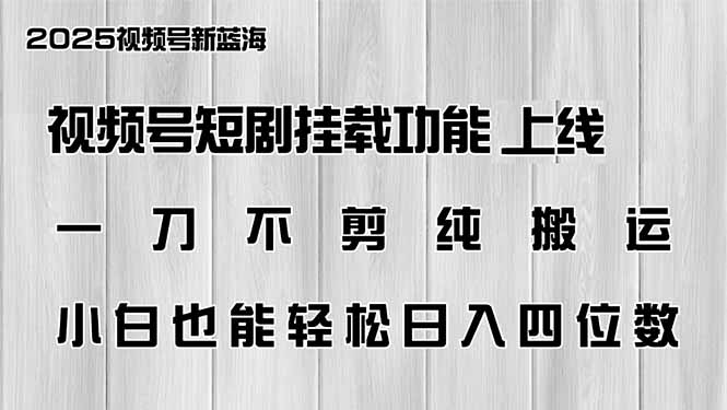 视频号短剧挂载功能上线，一刀不剪纯搬运，小白也能轻松日入四位数-续财库
