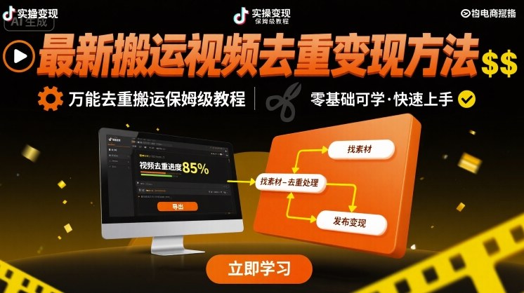 最新搬运视频去重变现方法,万能去重搬运保姆级教程-续财库