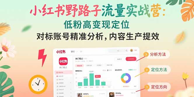 小红书野路子流量实战营:低粉高变现定位 对标账号精准分析 内容生产提效-续财库