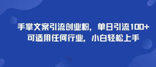 手掌文案引流创业粉，单日引流100+，可适用任何行业，小白轻松上手-续财库