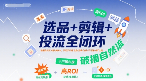 选品+剪辑+投流全闭环，破播自然流+撬动高ROI，手把手打通“选品-剪辑-测品-千川随心推”全链-续财库