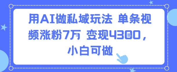 用AI做私域玩法,单条视频涨粉7W变现4.3k,小白可做-续财库