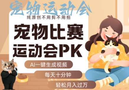 AI一键生成宠物比赛运动会PK视频，纯原创不用剪不用拍，每天十分钟，轻松月入过1W+-续财库