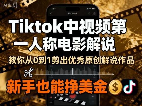 Tiktok中视频第一人称电影解说,教你从0到1剪出一个优秀的原创解说作品,新手也能挣美金-续财库
