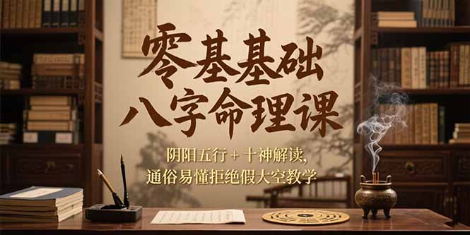 零基础八字命理课,阴阳五行+十神解读,通俗易懂拒绝假大空教学-续财库