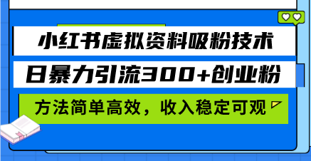 小红书虚拟资料吸粉技术，日暴力引流300+创业粉，方法简单高效，收入稳…-续财库