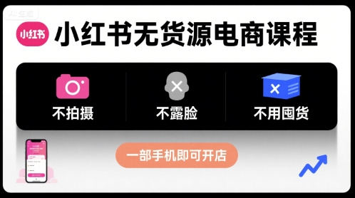 小红书无货源电商课程，不拍摄不露脸不用囤货，一部手机即可开店-续财库