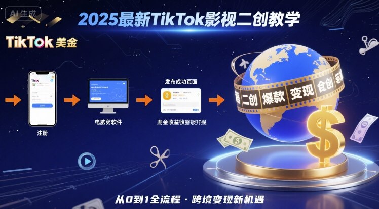 2025年最新TikTok影视二创教学,从注册到发布撸美金全流程,跨境变现新机遇-续财库