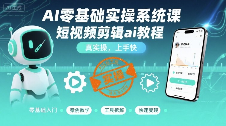 AI零基础实操系统课，短视频剪辑ai教程，真实操，上手快-续财库