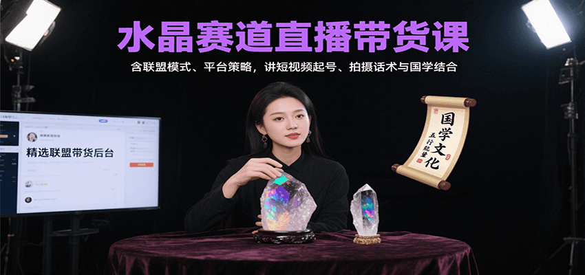 水晶赛道直播带货课：含联盟模式、平台策略，讲短视频起号、拍摄话术与国学结合-续财库