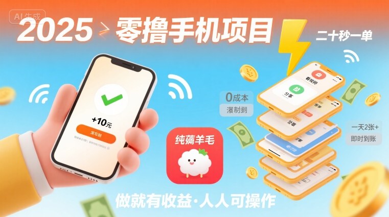 2025年零撸手机项目,二十秒一单,纯薅羊毛 一天2张+做就有-续财库