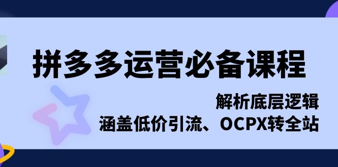 拼多多运营必备课程，解析底层逻辑，涵盖低价引流、OCPX转全站-续财库