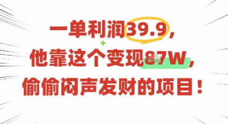 一单利润39.9,有人靠这个变现几十个,偷偷闷声发财的项目-续财库