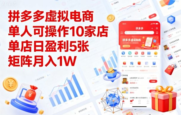 拼多多虚拟电商,单人可操作10家店,单店日盈利5张,矩阵月入1W+【揭秘】-续财库