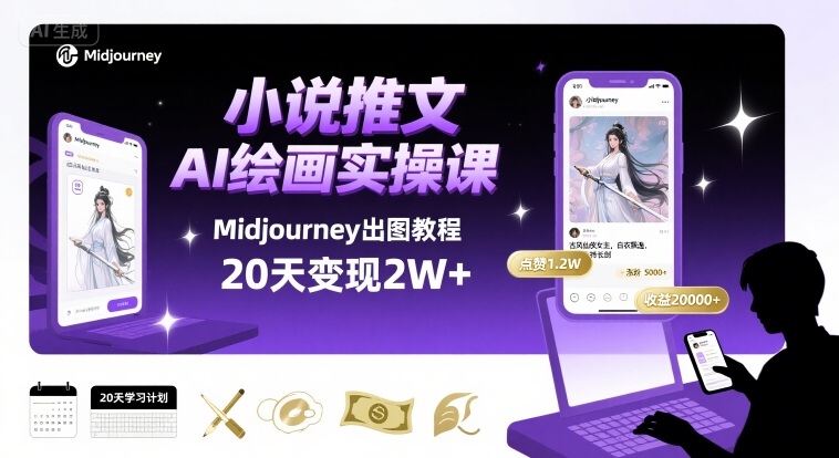 小说推文干货分享之AI绘画MJ出图实操课,用Midjourney做小说推文,20天挣2w-续财库