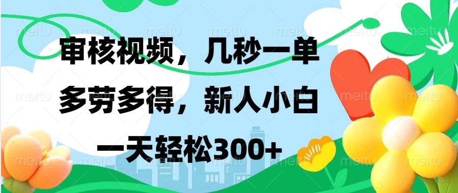 审核视频，几秒一单，多劳多得，新人小白一天轻松300+-续财库