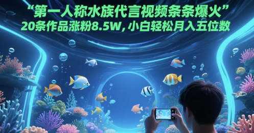 第一人称水族代言视频条条爆火，20条作品涨粉8.5W，小白轻松月入五位数-续财库