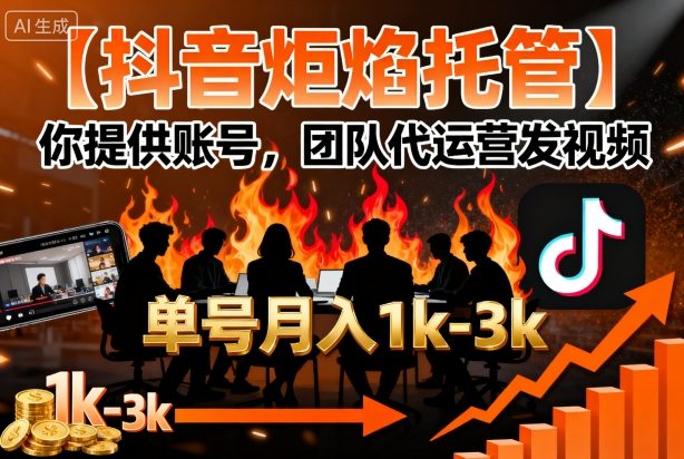 【抖音炬焰托管】你提供账号,团队代运营发视频,单号月入1k+【揭秘】-续财库