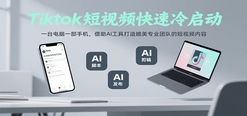 Tiktok短视频快速冷启动，一台电脑一部手机，借助AI工具打造媲美专业团队的短视频内容-续财库