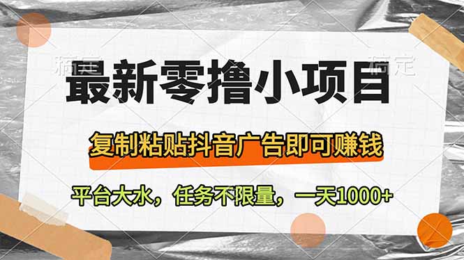 最新零撸小项目,复制粘贴抖音广告即可赚钱,平台大水,任务不限量,一...-续财库