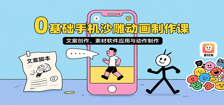 0基础手机沙雕动画制作课,文案创作、素材软件应用与动作制作-续财库